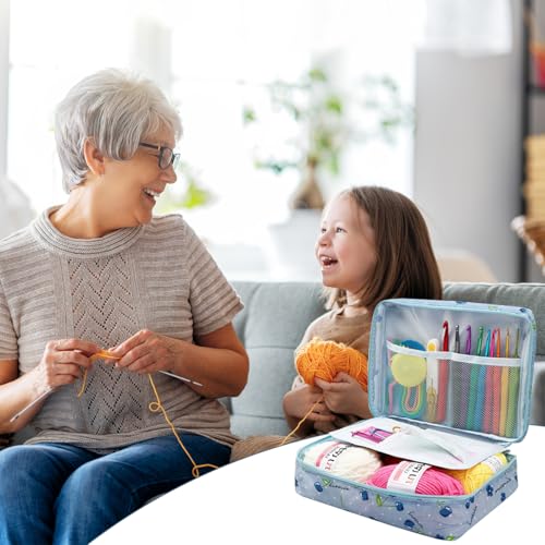 Image of HASTHIP Crochet Kit for Beginners Adults, 107Pcs Crochet Hook Set with Crochet Yarn, Portable Crochet Set Ergonomic Crochet Hooks Travel Knitting DIY Crochet Supplies, Blue