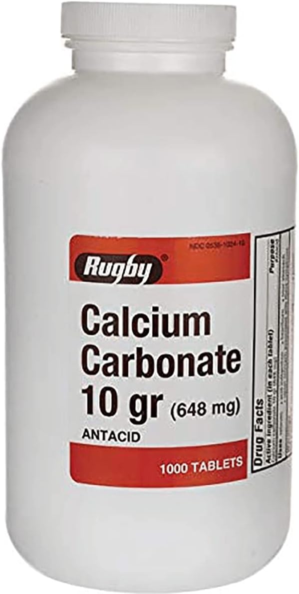 Rugby Calcium Carbonate 10 gr (648 mg) - Antacid - 1000 Tablets