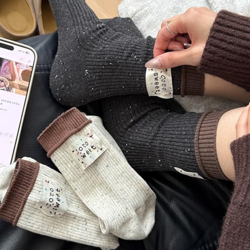 Calcetines de algodón mujer longitud media casual otoño sencillos 4