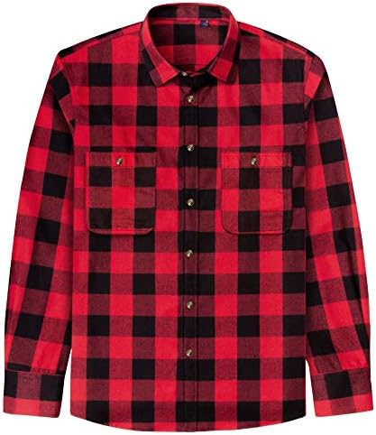 J.VER Men's Flannel Plaid Shirts Long Sleeve Regular Fit Casual Button Down Shirt Red XXL