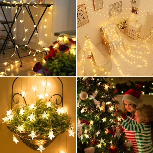 Star String Lights 20Ft 40 Led Star Fairy Lights Battery Operated, Christmas Lights Outdoor 8 Modes Waterproof Christmas Lights Curtain Lights For Bedroom Patio Decor With Remote Timer (Warm White) #TOP2