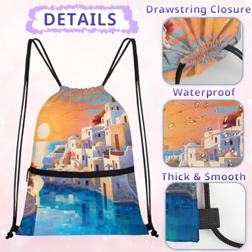 Budxapjw City Architecture Drawstring Bag for Women Men Sea Scene Waterproof Drawstring Backpack 14"×18" for Sports Gym Travel Swimming Beach Yoga Camping3