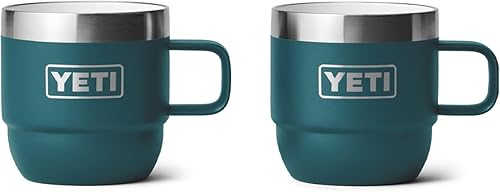 YETI Rambler - Taza apilable de acero inoxidable con aislamiento al vacío, 6 onzas, 2 unidades, verde azulado agave