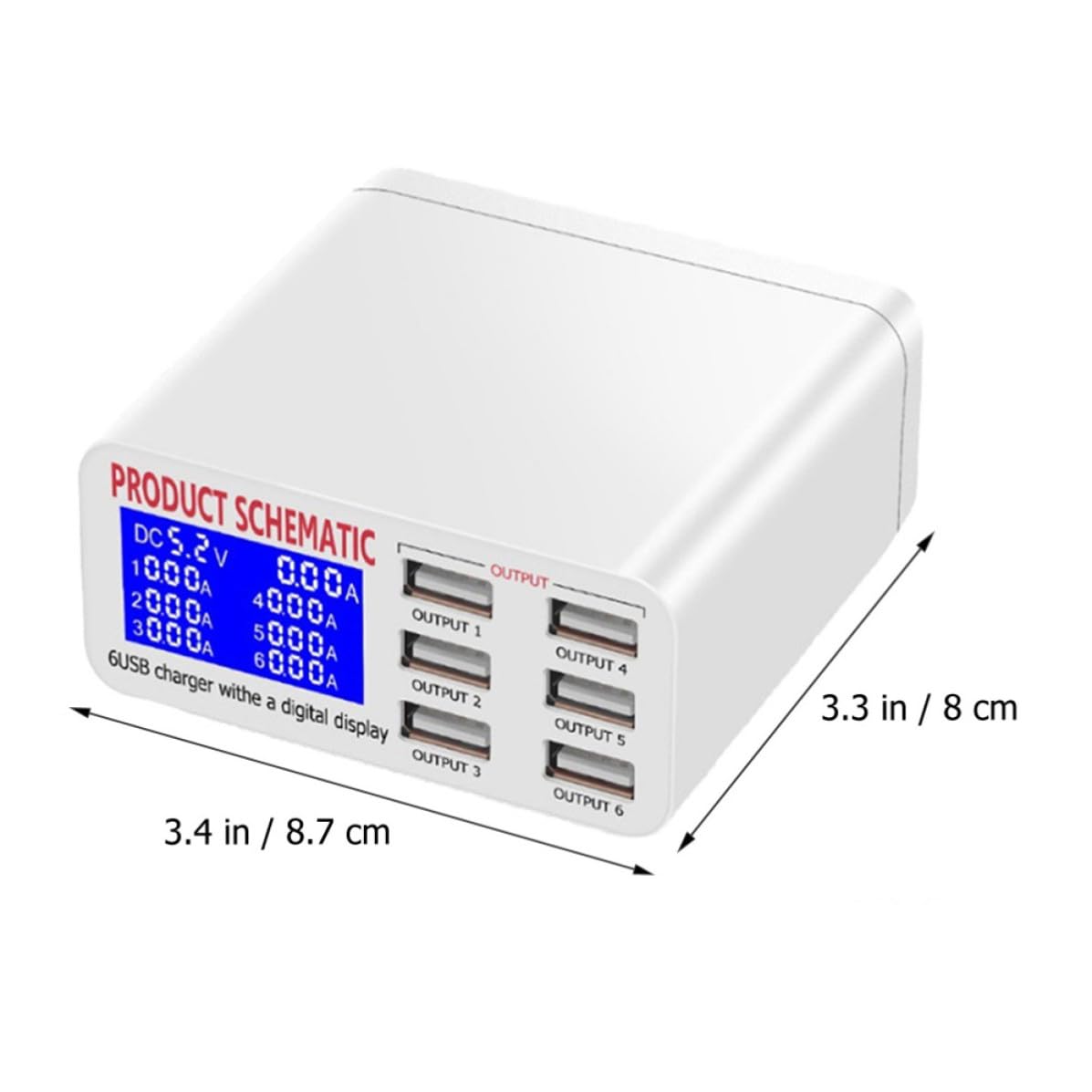 Stazione di Ricarica USB 40w Display Lcd a 6 Porte | Riconoscimento Automatico, Bianco Abs e Pc, Formato Compatto per Gestione Ordinata