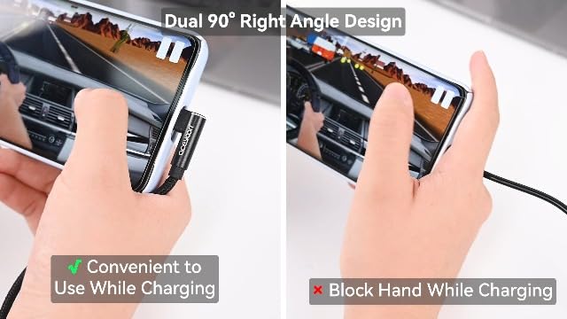 aceyoon 짧은 90도 USB C 케이블 0.2m(0.5피트) 고속 충전 USB A to USB C 코드 소형 타입 C 나일론 브레이드 케이블 삼성 갤럭시 S25 S24 S23 S22 S21용, 화웨이용, 구글 픽셀 및 기타용(0.2m(0.5피트) 1개) — 사진 6
