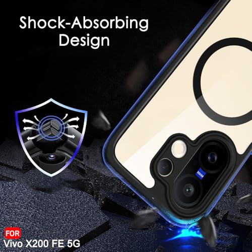 Image of TheGiftKart Hybrid Shockproof Back Cover Case for Vivo X200 FE 5G Compatible with MagSafe | Camera Protection Module | Hard Back Cover Case (PC & TPU, Transparent Clear Back, Black Sides)