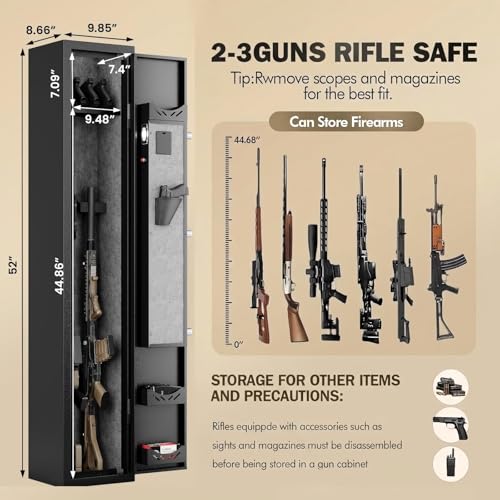 Image of KAER 2-3 Gun Safe, Rifle Safe for Bedroom with Digital Keypad Lock, 4 Gun Slots & Pistol Pockets, Secure Firearm Storage for Garage, Living Room