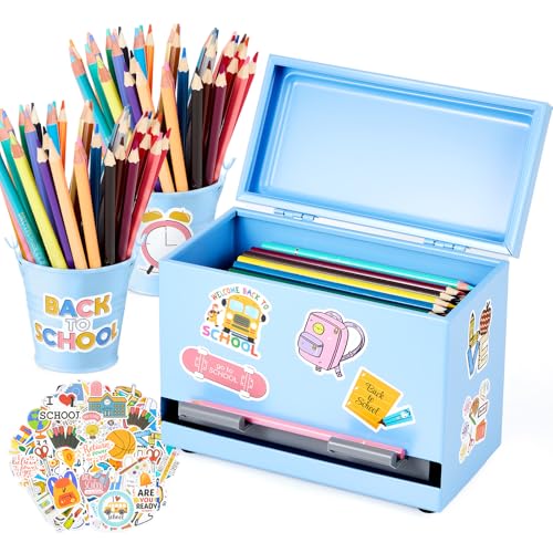 Distributeur de crayons haut de gamme en acier inoxydable bleu clair