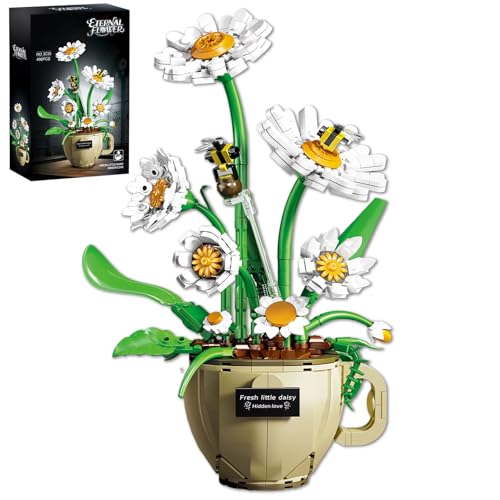 APENGBAOL Daisy Flower Building Set with Coffee Cup Pot, 496PCS Botanical Plant Kit for Adults, DIY Decorative Desk & Home Office Decor, Creative Gift Idea