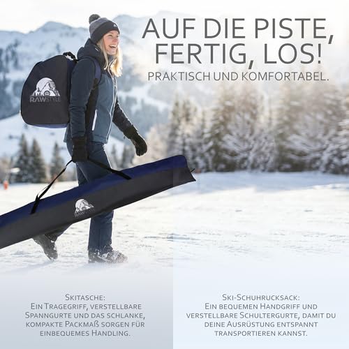 Rawstyle Skitasche Ski-Schuh-Tasche Set SKI-Tasche 160cm 180cm 190cm wasserdicht Ski Bag Ski Cover Wintersport Kombi (schwarz-schwarz, Set 180cm)