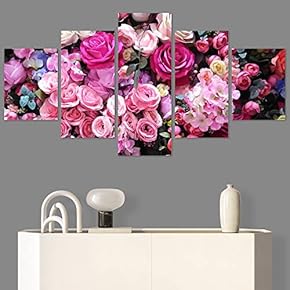 SIGNWIN 5 Panel Canvas Wall Art Pink Petals...
