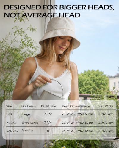 Image of Zylioo XXL Linen Bucket Hat for Big Heads, Summer Travel Sun Hat | Roomy Warm-Weather Fit-Natural woven texture feels airy and gives fuller head shapes an easy, relaxed feel outdoors.