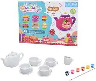 مجموعة شاي سيراميك وألعاب تلوين للبنات تعطي المزيد من التسلية للبنات تساعد على تطوير الإبداع والتركيز لدى الأطفال، 15 قطعة، متعددة الألوان