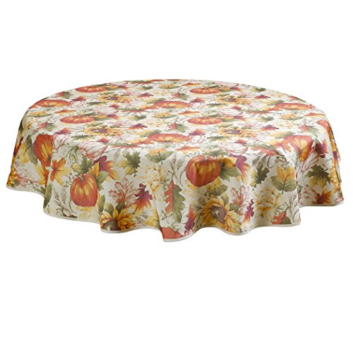 Violet Linen European Fall Harvest Pumpkins And Autumn Leaves Printed Tablecloth - 60" Round #TOP11
