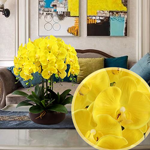 FagusHome 32 Inches Artificial Phalaenopsis Flowers 4 Pcs with 2 bundles Leaves Artificial Orchid Flowers Stem Plants for Home Décor (Yellow) - Image 3