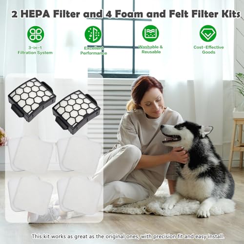 Image of Filter Replacement for Shark LA300 LA301 LA322 LA351 LA500 LA502 LA555 LA360 LA362 LA401 LA455 LA702 Rotator Lift-Away ADV DuoClean PowerFins Upright Vacuum, Part XFFK320 & XHF320 2 HEPA 4 Foam