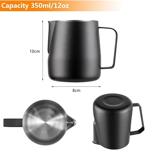 Miniatura 2 de Meelio Jarra de espuma de leche de 14 onzas, jarra de vapor de leche de acero inoxidable de 13.5 fl oz, taza espumadora de leche con marcas de
