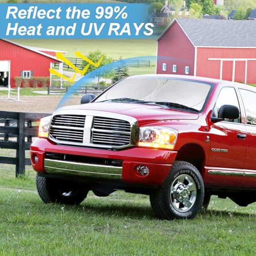 Image of Windshield Sun Shade for 2010-2026 Dodge RAM 1500 2500 3500 Sun Visor | Custom Fits Ram 2Dr RegularCab, 4Dr QuadCab, CrewCab, MegaCab Truck Accessories Cover Window Sunshade