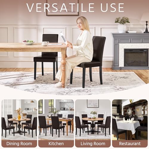 Image of Yaheetech Dining Chairs Set of 2 Faux Leather Modern Dining Room Chairs with Rubberwood Legs and Padded Seat for Kitchen /Living Room /Restaurant, Dark Brown