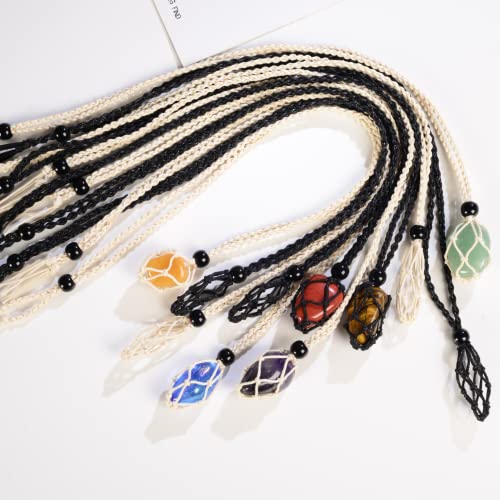 Vnvetyto 18 Pcs Crystal Cage Necklace Holder Necklace Cord Empty Stone Holder Replacement Hand-Woven Necklace Cord With Adjustable Length (9 Black+ 9 Beige) #TOP2