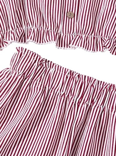 Image of Girl's Summer Clothing Sets Knit Ruffle Striped T-Shirt and Shorts 2 Piece Outfits