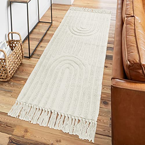 Leevan Hallway Runner Rug 2X8 Washable Kitchen Rug Boho Bedroom Rug With Tassel Beige Cotton Woven Floor Rug Long Entryway Rug Rainbow Rug Perfect For Office Living Room Laundry Room Dorm Classroom #TOP3