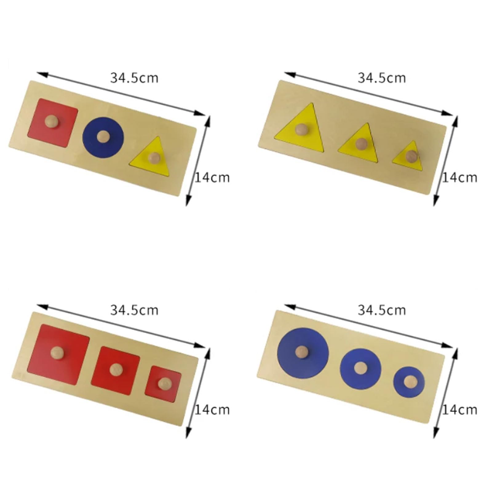 Montessori Holzform-Knopf-Puzzle-Brett-Set | Geometrische Formabgleich-Einsatztablett mit Stegen, Kreis-Dreieck-Quadrat Sortierspielzeug für Feinmotoriklernen
