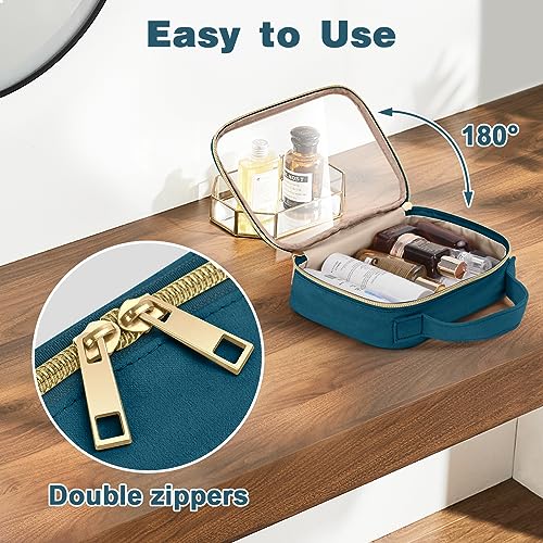 Image of Wedama TSA Approved Toiletry Bag, 4 Pack Clear Makeup Bags with Handles, Quart Size Clear Toiletry Bags, PVC Cosmetic Bags for Women and Men, Carry on Airport Airline Compliant Bag, Til Blue