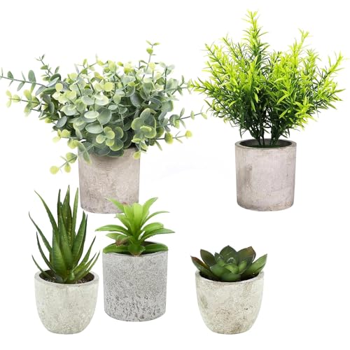 DEANKEJI Petite Plante Artificielle, 5 Pièces Plante Decorative Interieur, Réaliste Fausses Plantes, Vert Végétaux Artificiels, pour Chambres, Salons et...