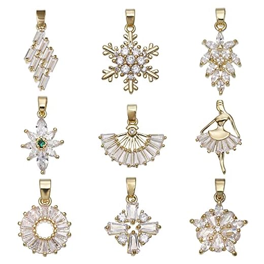 9 peças de pingente de zircônia cúbica de prata esterlina, pingente de flor em formato de lágrima cruz de cristal CZ para brincos de colar de pedras preciosas, acessórios variados para fabricação de joias brilhantes Dourado