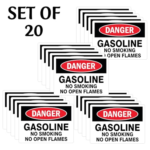 Image of CVANU Danger GASOLINE No Smoking No Open Flames Warning Safety Self-Adhesive Waterproof PVC Vinyl Sign Sticker Size (11.7inchX8.3inch) Pack of 20