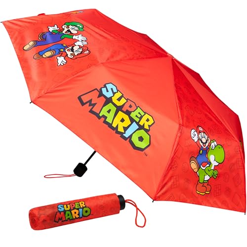 Get Trend Super Mario Paraguas Plegable Niña Niño Mujer Hombre Paraguas para el Sol o Lluvia Antiviento Compacto Ligero para Viaje (Rojo Super Mario)