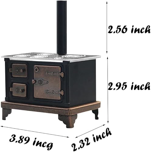 Miniatura 2 de Estufa de cocina de muebles en miniatura 1/12, mini estufa de metal retro con portavelas de pared en miniatura, mini ollas, mini cuchara, pala,