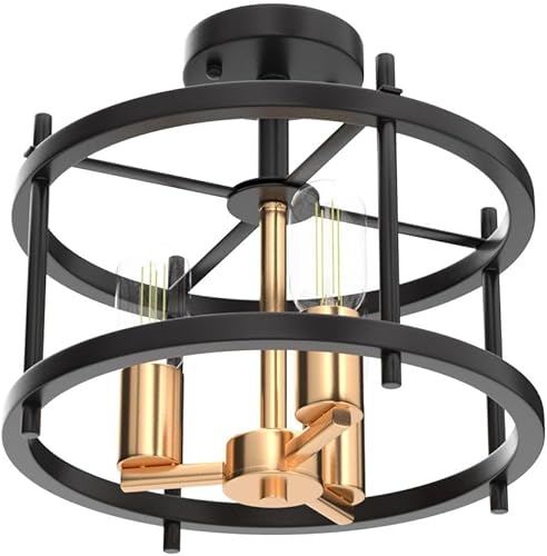 Miniatura 4 de AGV LIGHTING Lámpara de techo semiempotrada, 3 luces, montaje en techo, acabado negro y dorado