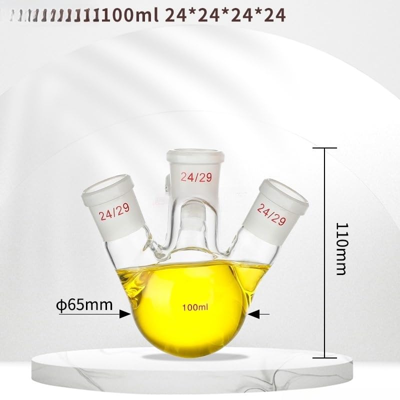 Temperature Resistant Glass Distillation Reactor Flask - Thickened Four Neck with Slanted Mouth & Round Bottom(3)
