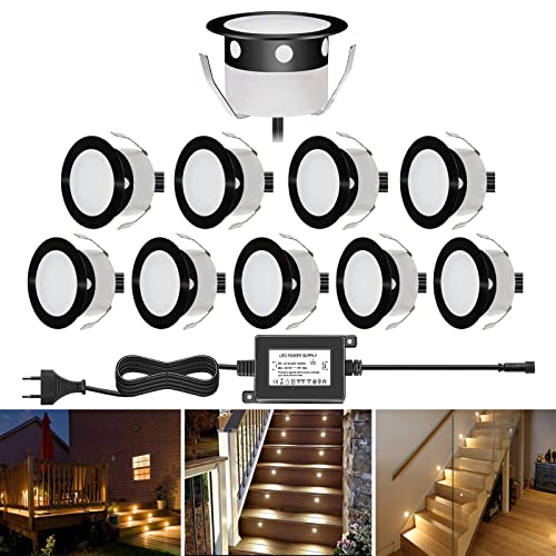 QACA Faretti LED illuminanti, da incasso per esterni IP67, in acciaio inox, colore: nero, per terrazzo, legno, soffitto 0,6 W, DC12 V, luce spot LED lampada esterna [ (bianco caldo, 10 kit)