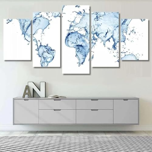Toile peinture carte du monde en 5 pièces pour tableaux décoratifs