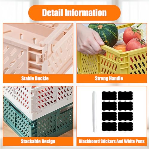 6 Pcs Cajas Plegable Plástico con Pegatinas & Bolígrafo, Cesta Almacenamiento Apilables, Caja Almacenaje Mini Coloridas, Cestas Organizadoras Portátiles para Casa, Oficina, Negocio,Escuela,Cocina,Baño - imagen 4