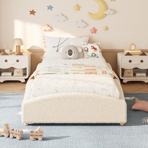 Image of Garvee Twin Size Bed Frame for Kids, Beige