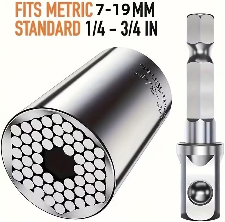 2PCS 2Pcs Universal Torque Wrench 7-19mm Hexagonal Multi-functional Universal Socket, Silver