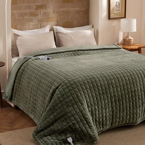 Image of Bedsure Electric Blanket Full Size - Quilted Heated Blanket Full, Soft Flannel Thick Heating Blanket with 10 Time Settings & 6 Heat Settings, Warm Gifts for Women Men (72x84 inches, Olive Green)