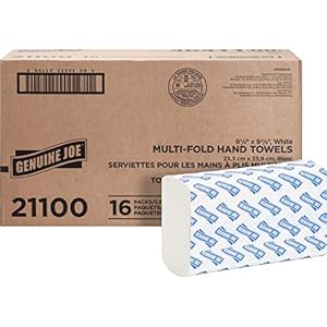 Genuine Joe Multifold Hand Towels, 9.5″ x 9.10″, 1-Ply, White, 250/Pack, 16 Count