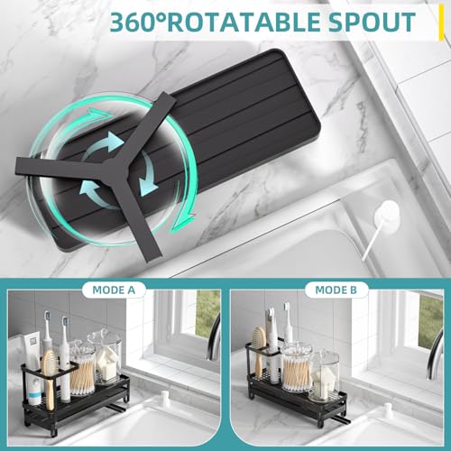 Amawarm Toothbrush Holders for Bathrooms, 3 Slots Rustproof Metal Tooth Brushing Organizer with 360° Drainage, Electric Tooth Brush Toothpaste Holder for Bathroom Countertop, Black
