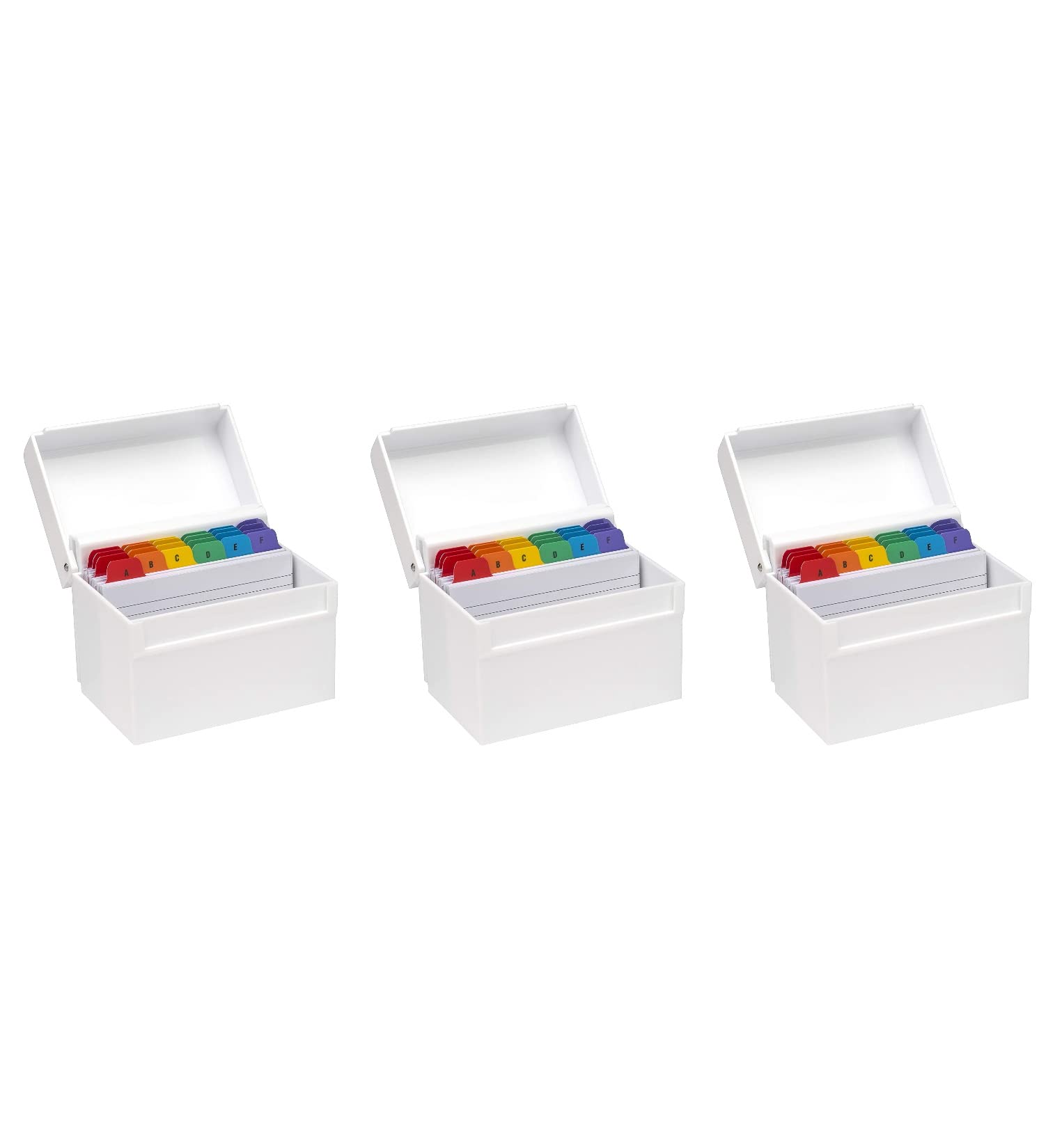 OSCO Small White Hi-Gloss Plastic Index Box 3 Pack, A to Z Divider Tabs, 100 Lined Note Cards, Ruled Revision Flash Cards, Recipe Notes, Contacts Filing, Holds 5" × 3" Cards (127 × 76 mm) — image 1