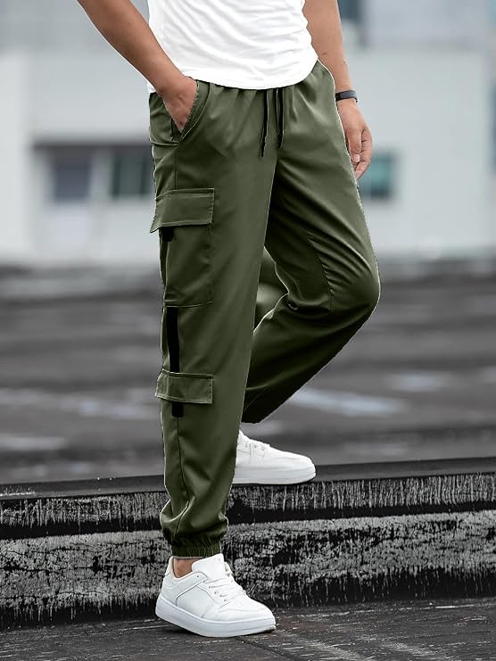Image of Swastik Apparels Men's Track Pant Combo | Track Pants | Lower | Joggers | Combo of 2 | Pack of 2 Pant | Cargo Pant (KHK+GRN)