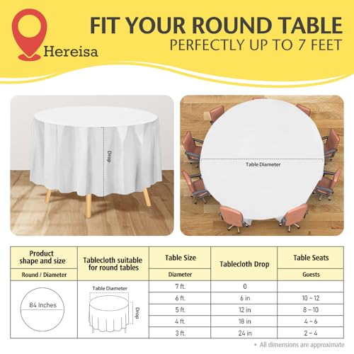 Hereisa Premium White Plastic Table Cloth Disposable (2 Pack) Round Tablecloth (84In) Party Table Cloths Disposable thumb #1