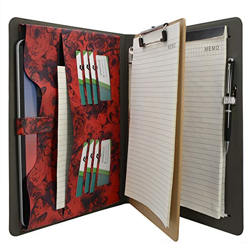 Flower Painting Pu Leather Padfolio Ring Binder With Removable Clipboard, Organizer Portfolio File Folder With 3-Ring Binder (Red) #TOP26