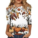 Womens 3/4 Sleeve Halloween Print Tops Casual Spring and Fall Fashion Blouse T Shirts Lightweight Loose Fit Shirts