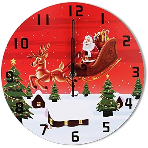 8 Inch Christmas Santa Claus Gifts Winter Village Round Wall Clock for Christmas Wall Decoration Cover