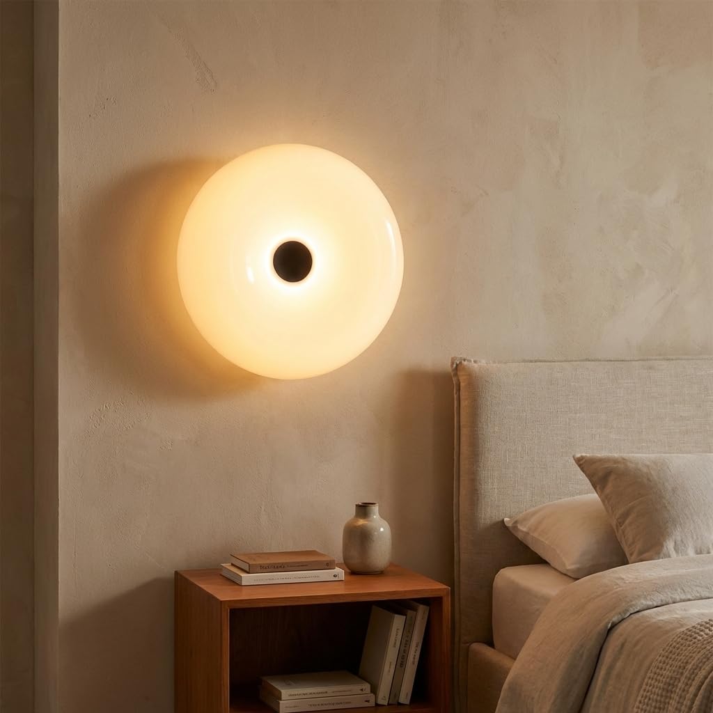 Alpinaluz Aplique LED de Vidrio Blanco 12W CCT Ø30 cm – Lámpara de Pared Diseño Rosquilla con 3 Colores de Luz 3000K-4000K-6000K, Iluminación Decorativa Moderna para Salón, Dormitorio o Pasillo